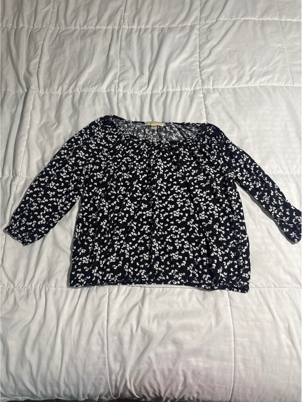 Michael Kors Black and White Floral Print Long Sleeve Blouse Size L
